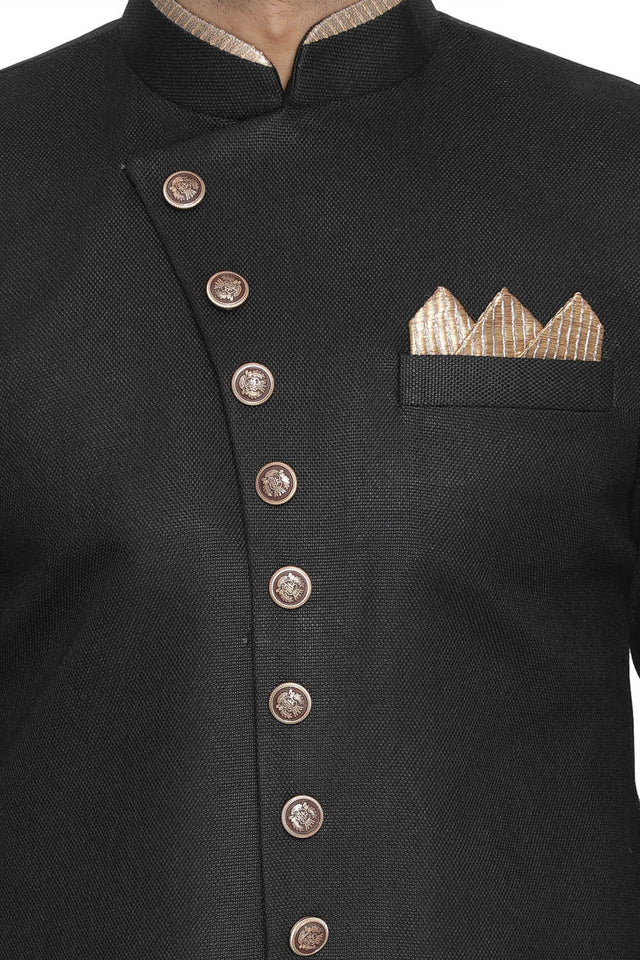 Men's Art Silk Sherwani In Black