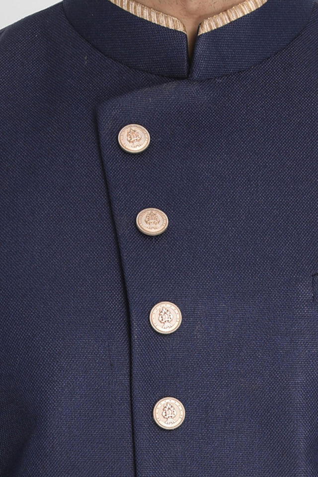 Men's Art Silk Sherwani In Dark Blue