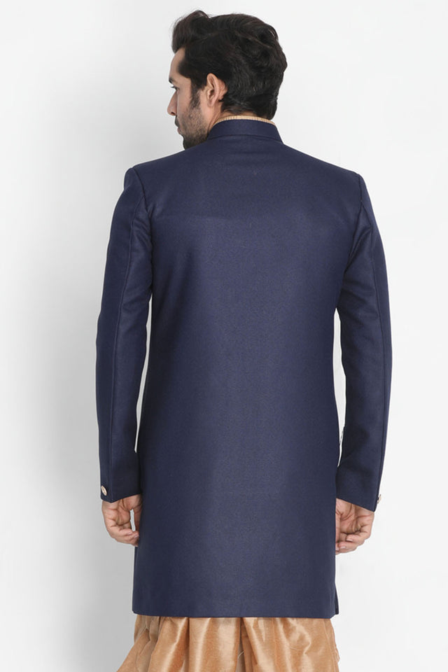 Men's Art Silk Sherwani In Dark Blue