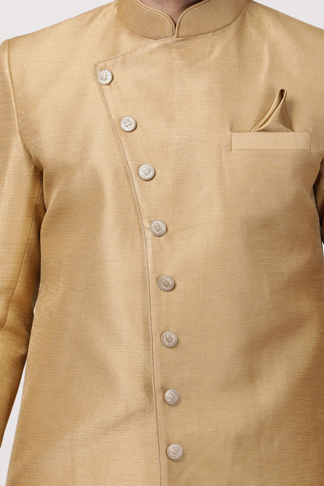 Men's Art Silk Sherwani In Beige