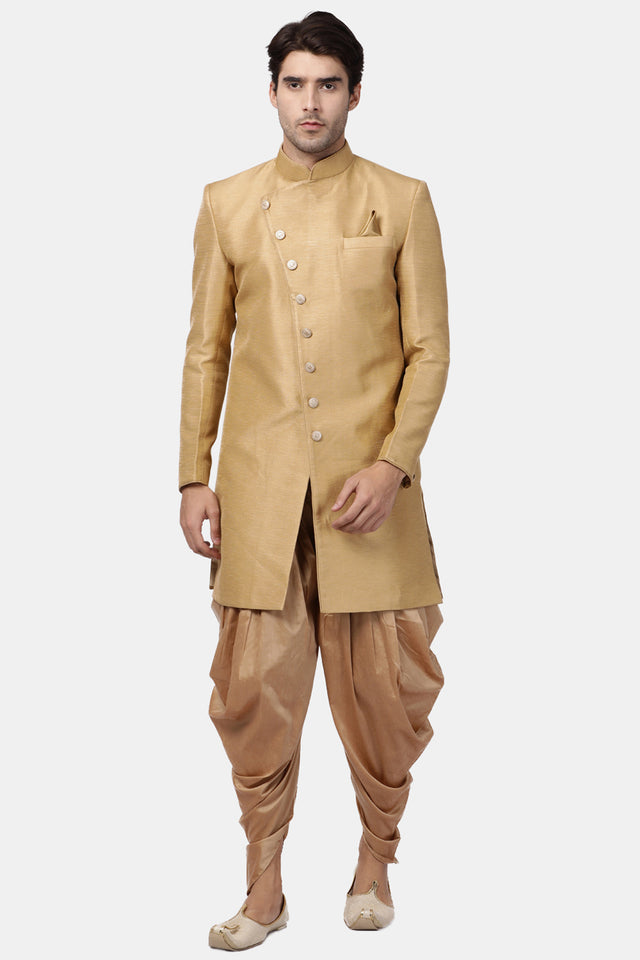 Men's Art Silk Sherwani In Beige
