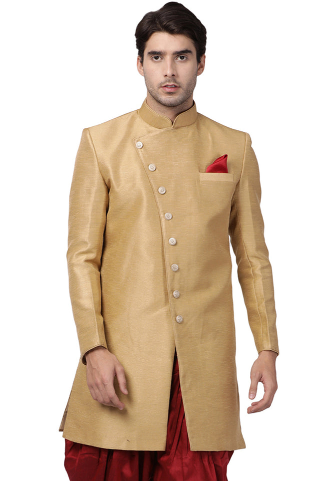 Men's Art Silk Sherwani In Beige