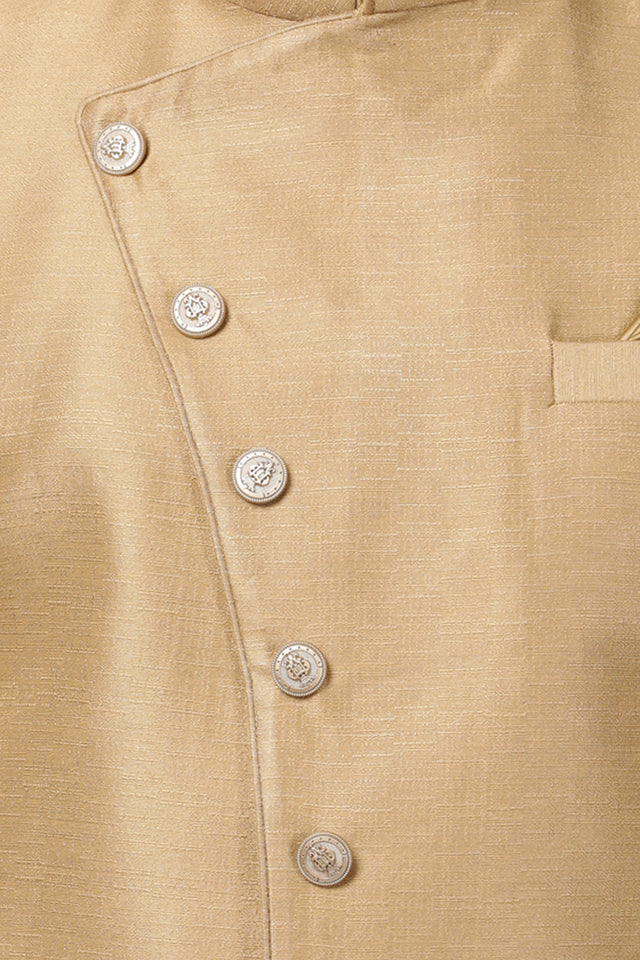 Men's Art Silk Sherwani Set In Beige