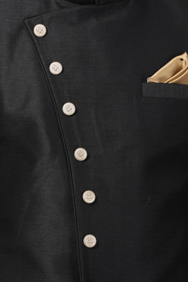Men's Art Silk Sherwani Set In Black