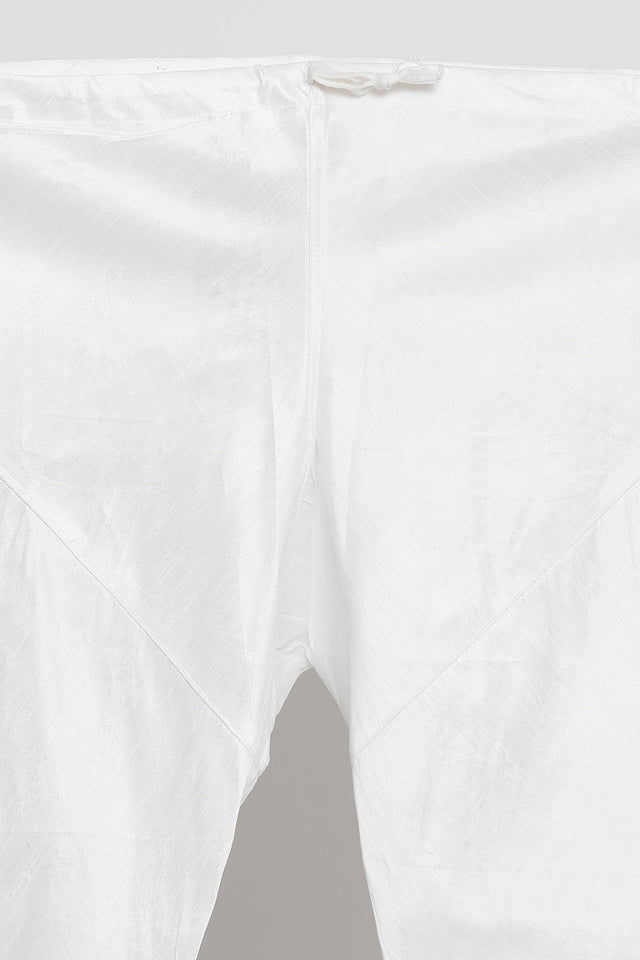 Men's Cotton Art Silk Kurta Set In White