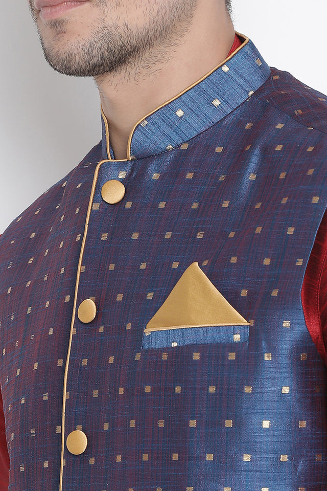 Men's Cotton Art Silk Kurta Set In Maroon