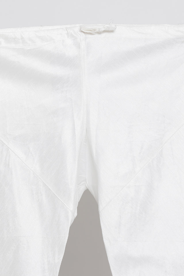 Men's Cotton Art Silk Kurta Set In White