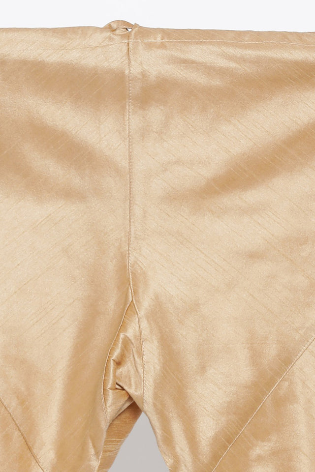 Men's Cotton Silk Jacket Kurta Pyjama Set in Gold