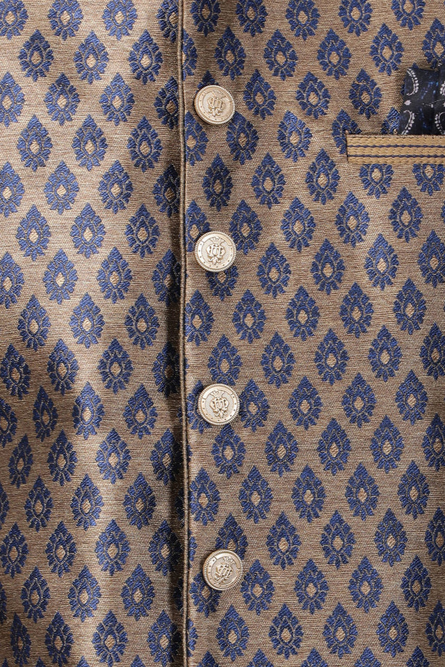 Men's Cotton Art Silk Ethnic Jacket In Dark Blue