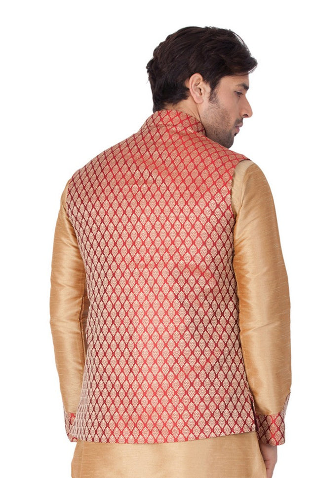Men's Art Silk Blend Woven Modi Nehru Jacket In Maroon