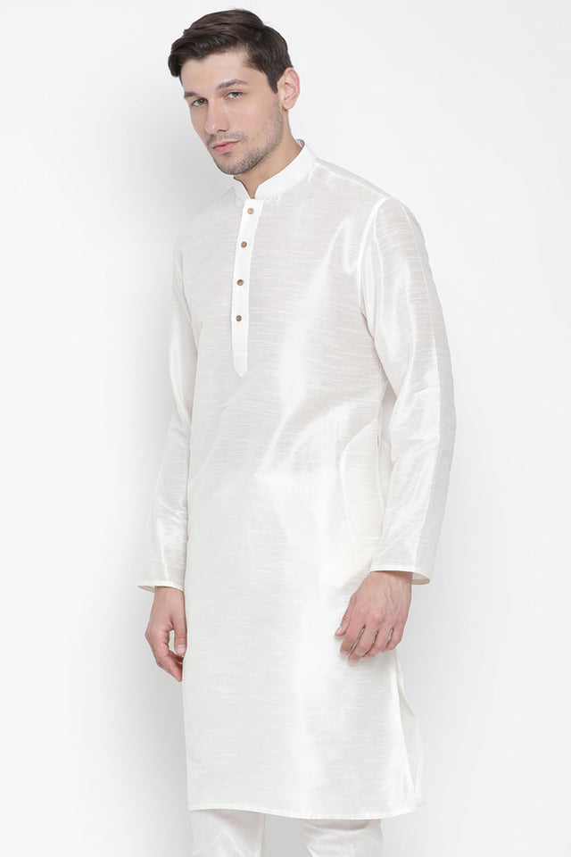 Men's Cotton Art Silk Kurta In White