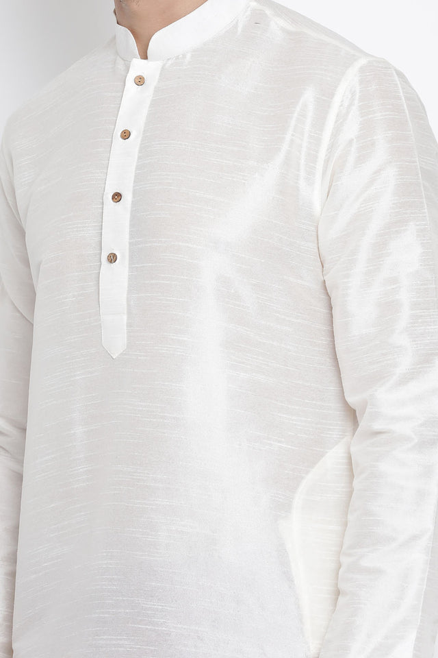 Men's Cotton Art Silk Kurta In White