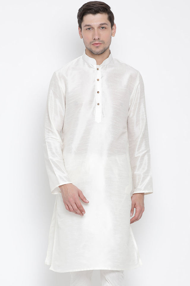 Men's Cotton Art Silk Kurta In White