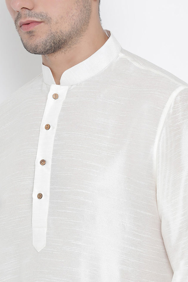 Men's Cotton Silk Kurta Pajama Set In White