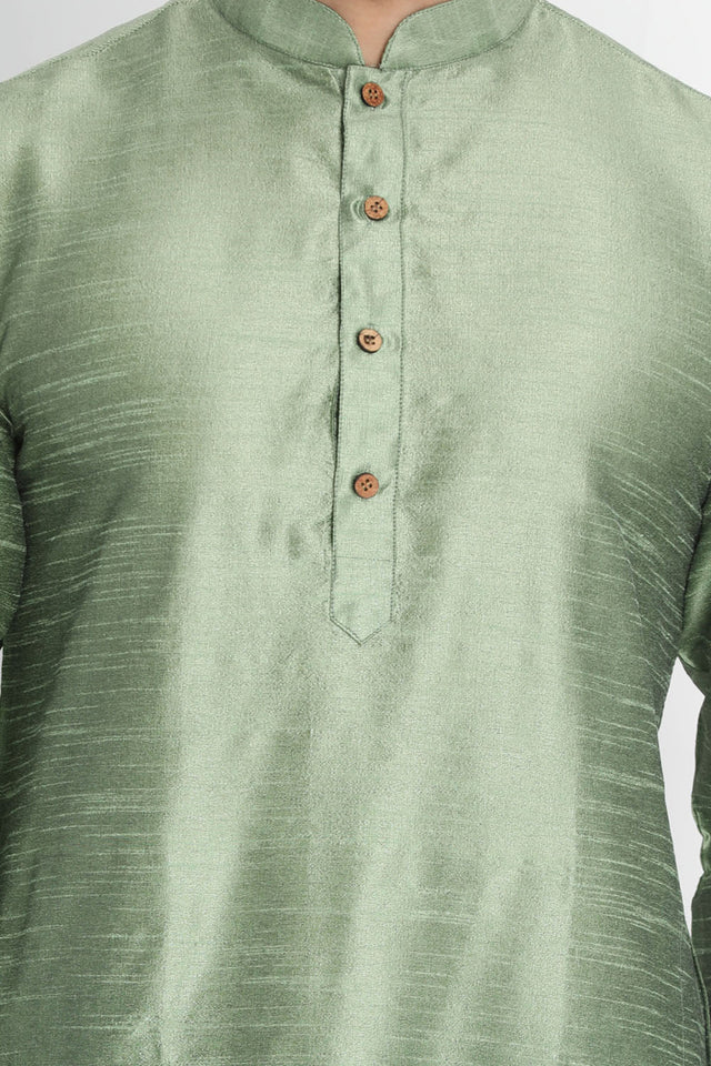 Men's Cotton Art Silk Kurta Set In Light Green
