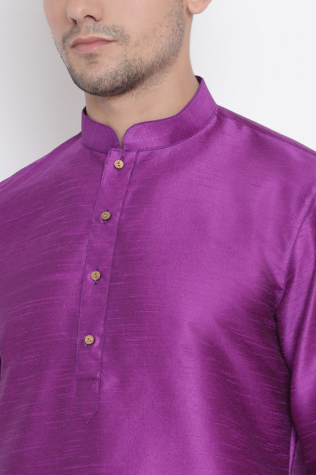 Men's Cotton Silk Kurta Pajama Set In Purple