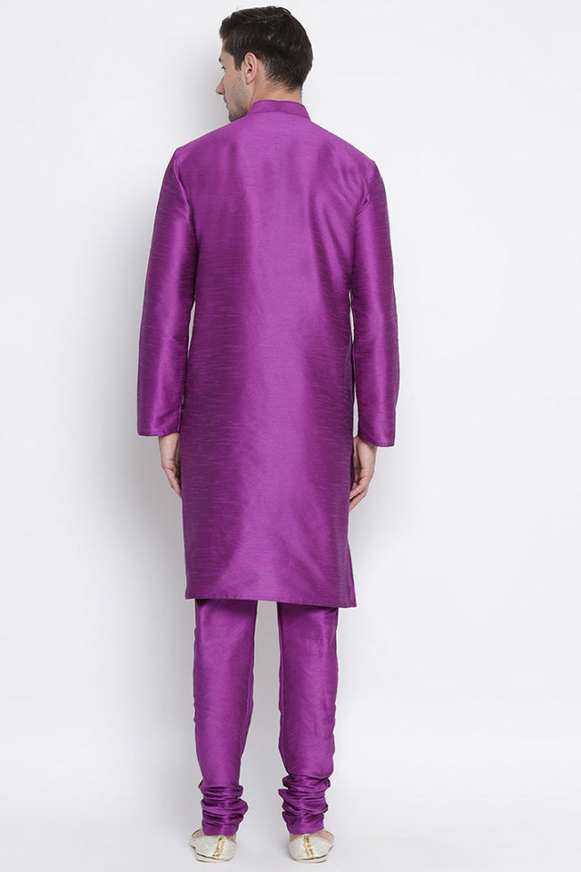 Men's Cotton Silk Kurta Pajama Set In Purple