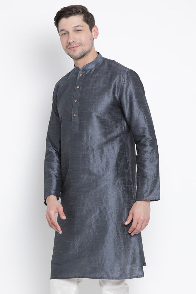 Men's Cotton Art Silk Kurta In Grey