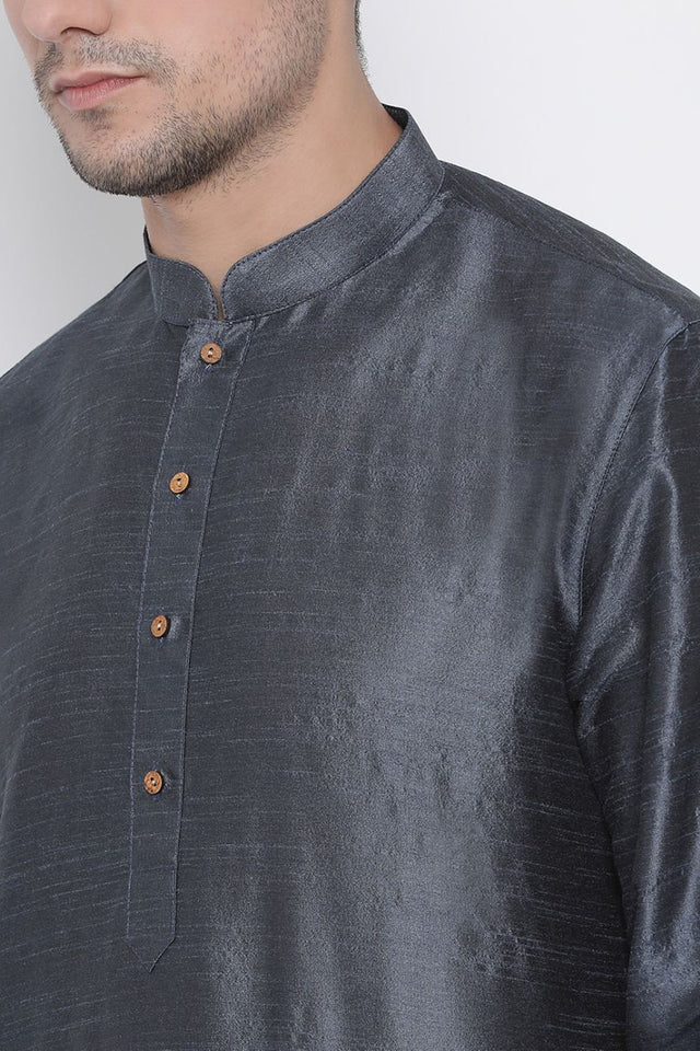 Men's Cotton Silk Kurta Pajama Set In Slate