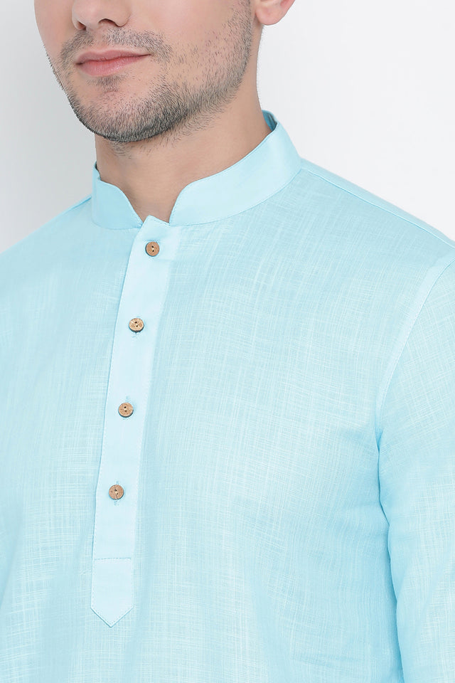 Men's Blended Cotton Kurta In Light Blue