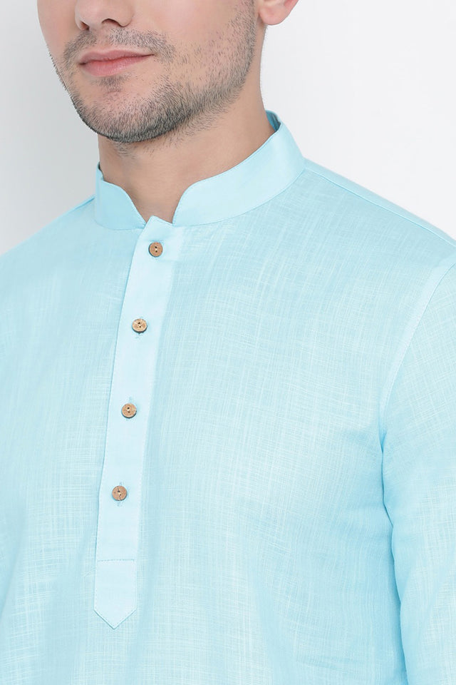 Men's Cotton Kurta Pajama Set In Aqua