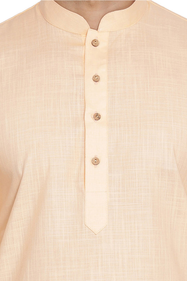 Men's Blended Cotton Kurta In Peach