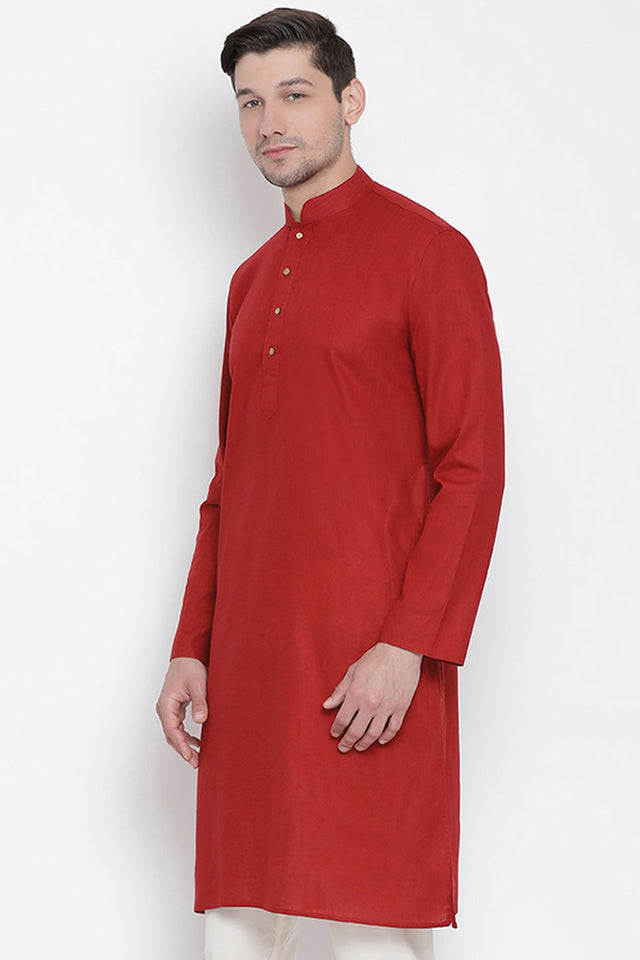 Men's Blended Cotton Kurta In Maroon
