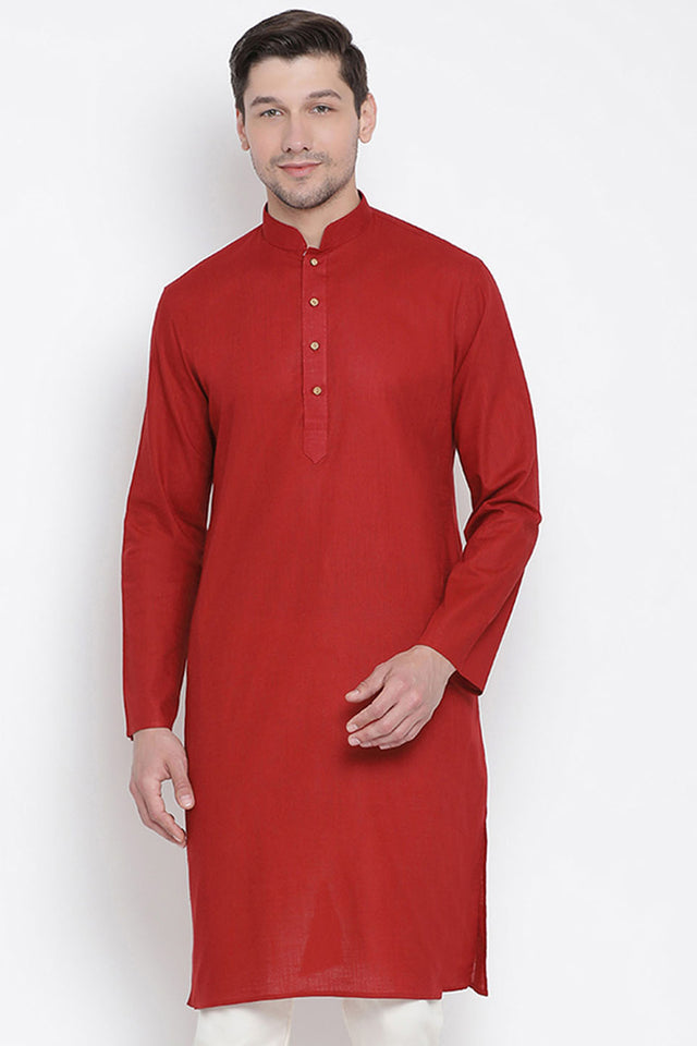 Men's Blended Cotton Kurta In Maroon