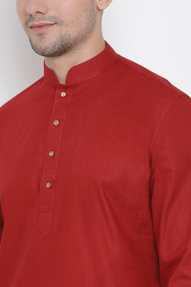 Men's Cotton Kurta Pajama Set In Maroon