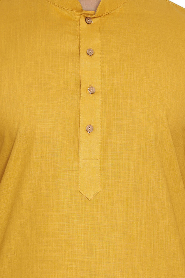 Men's Blended Cotton Kurta In Yellow