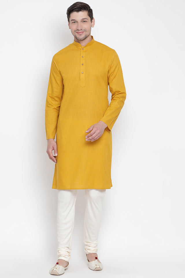 Men's Cotton Kurta Pajama Set In Mustard