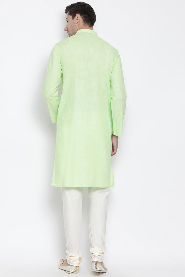 Men's Cotton Kurta Pajama Set In Mint Green