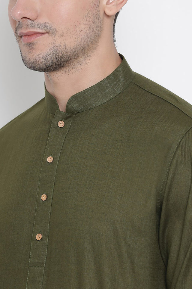 Men's Cotton Kurta Pajama Set In Mehandi