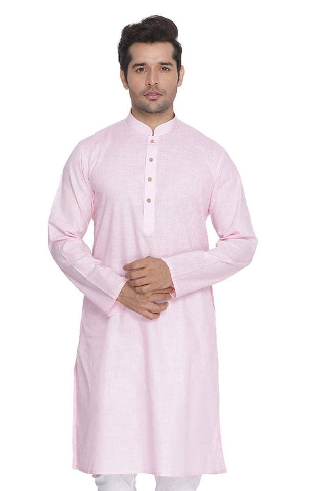 Men's Blended Cotton Kurta In Pink