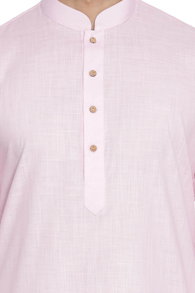 Men's Blended Cotton Kurta Set In Pink