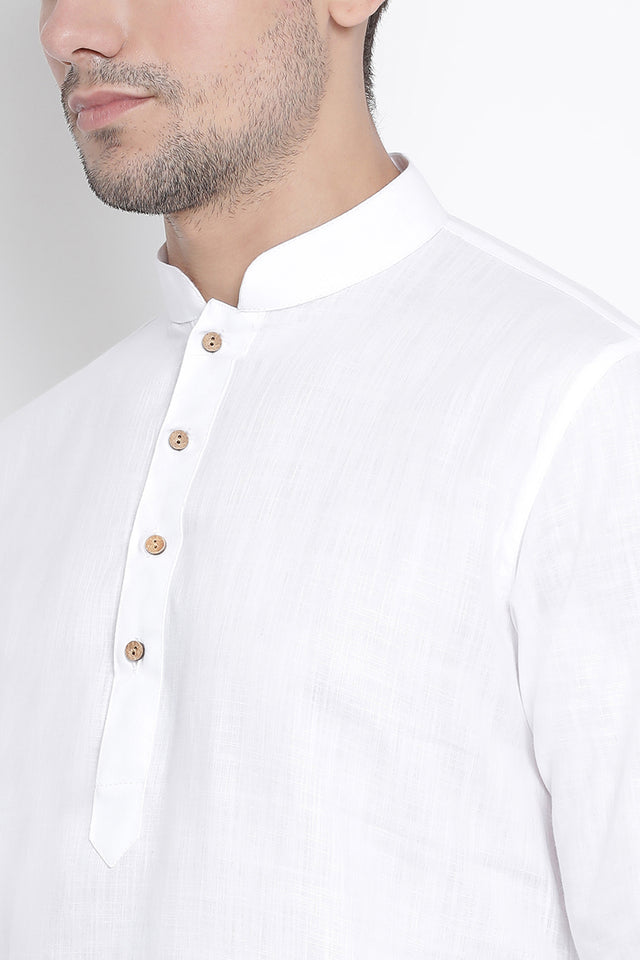 Men's Blended Cotton Kurta Set In White
