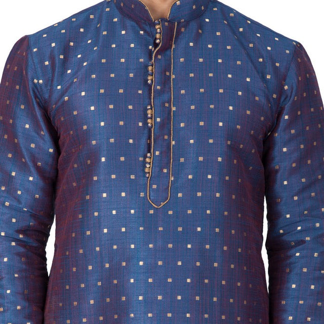 Men's Cotton Art Silk Woven Kurta And Pajama Set In Blue