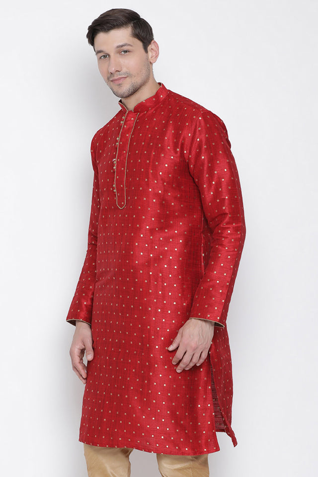 Men's Cotton Art Silk Kurta In Maroon