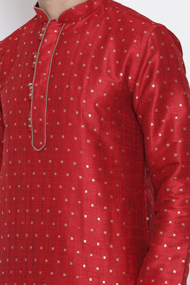 Men's Cotton Art Silk Kurta In Maroon