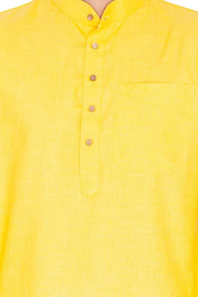 Men's Linen Kurta Set In Yellow