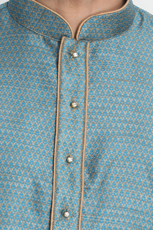 Men's Cotton Art Silk Kurta In Light Blue