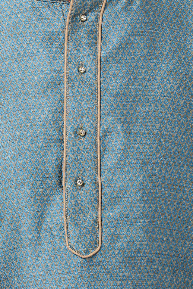 Men's Cotton Art Silk Kurta Set In Light Blue