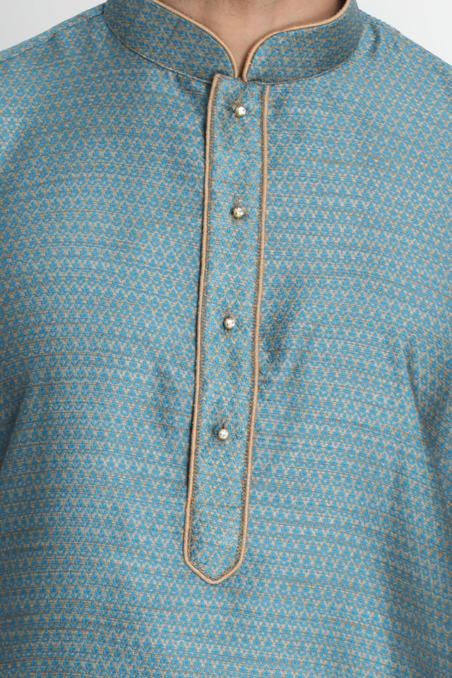 Men's Cotton Art Silk Kurta Set In Light Blue