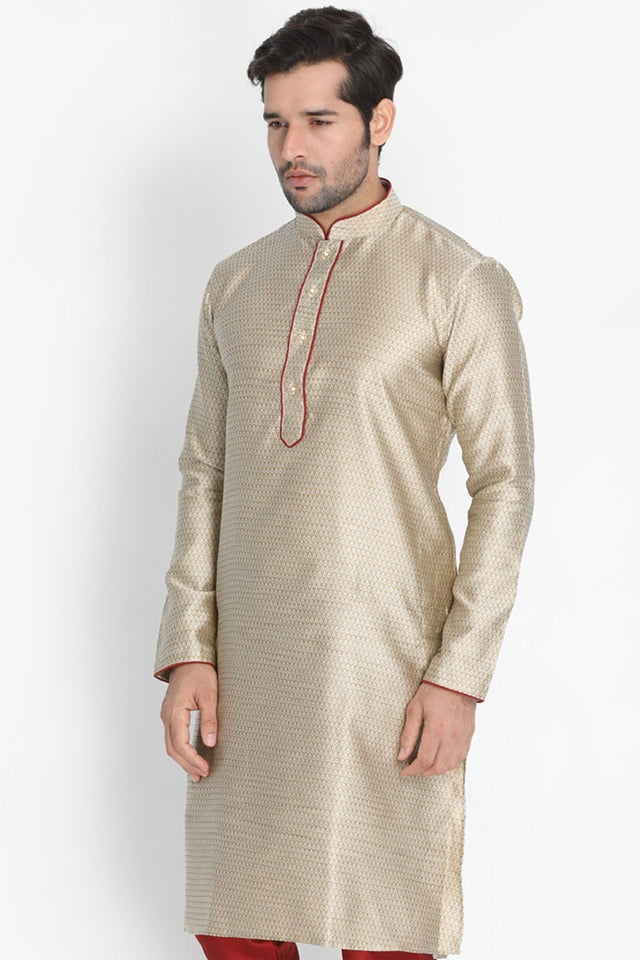 Men's Cotton Art Silk Kurta In Beige