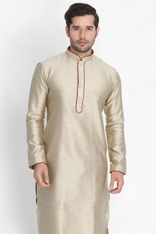Men's Cotton Art Silk Kurta In Beige