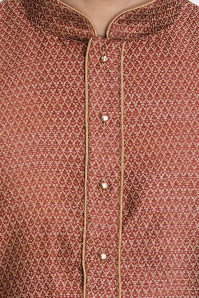 Men's Cotton Art Silk Kurta In Maroon