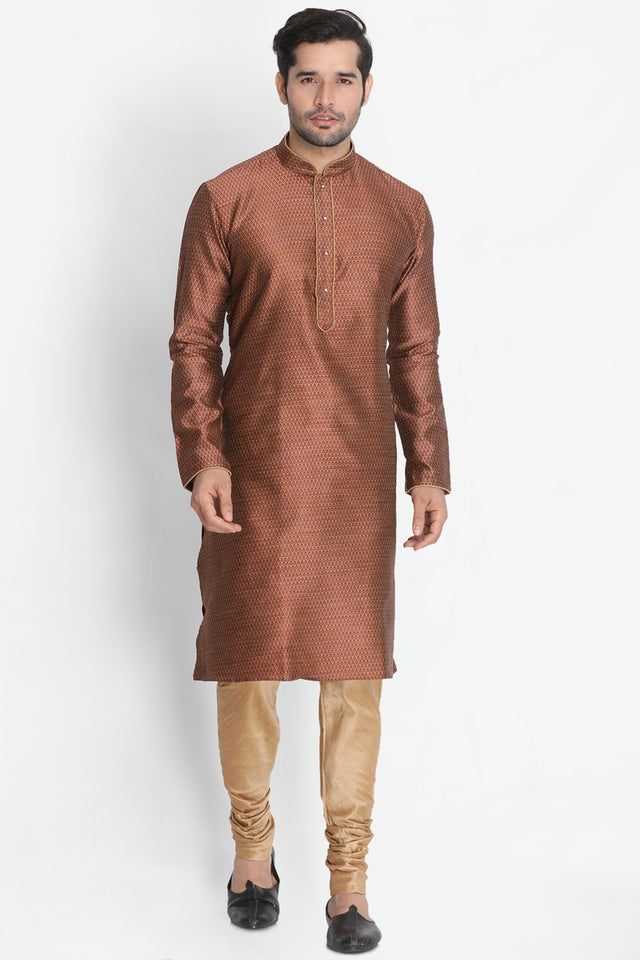 Men's Cotton Art Silk Kurta Set In Maroon