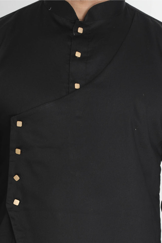 Men's Blended Cotton Kurta In Black