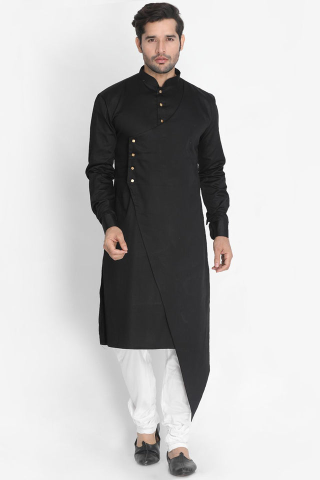 Men's Blended Cotton Kurta In Black