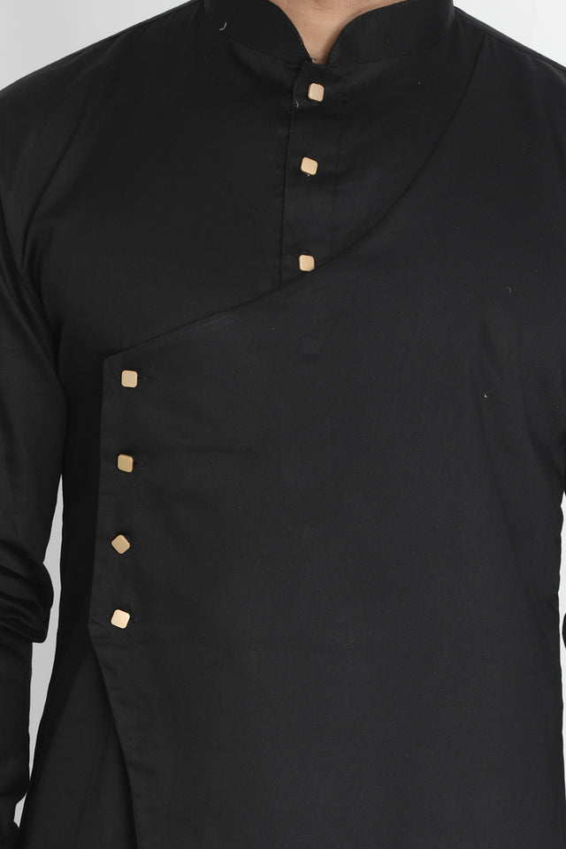Men's Cotton Art Silk Kurta Set In Black